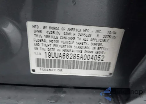 2005 Acura Tl from USA, damaged, VIN 19UUA66285A004052